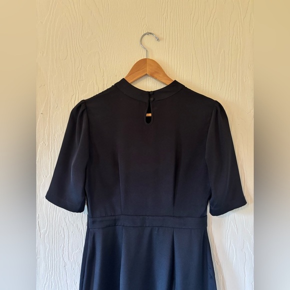 GAALA PARIS Alexane Black 100% Silk High Mock Neck MIDI Ruffle Evening Dress - Picture 7 of 17